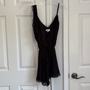 LPA Black Mini Wrap Ruffle Romper